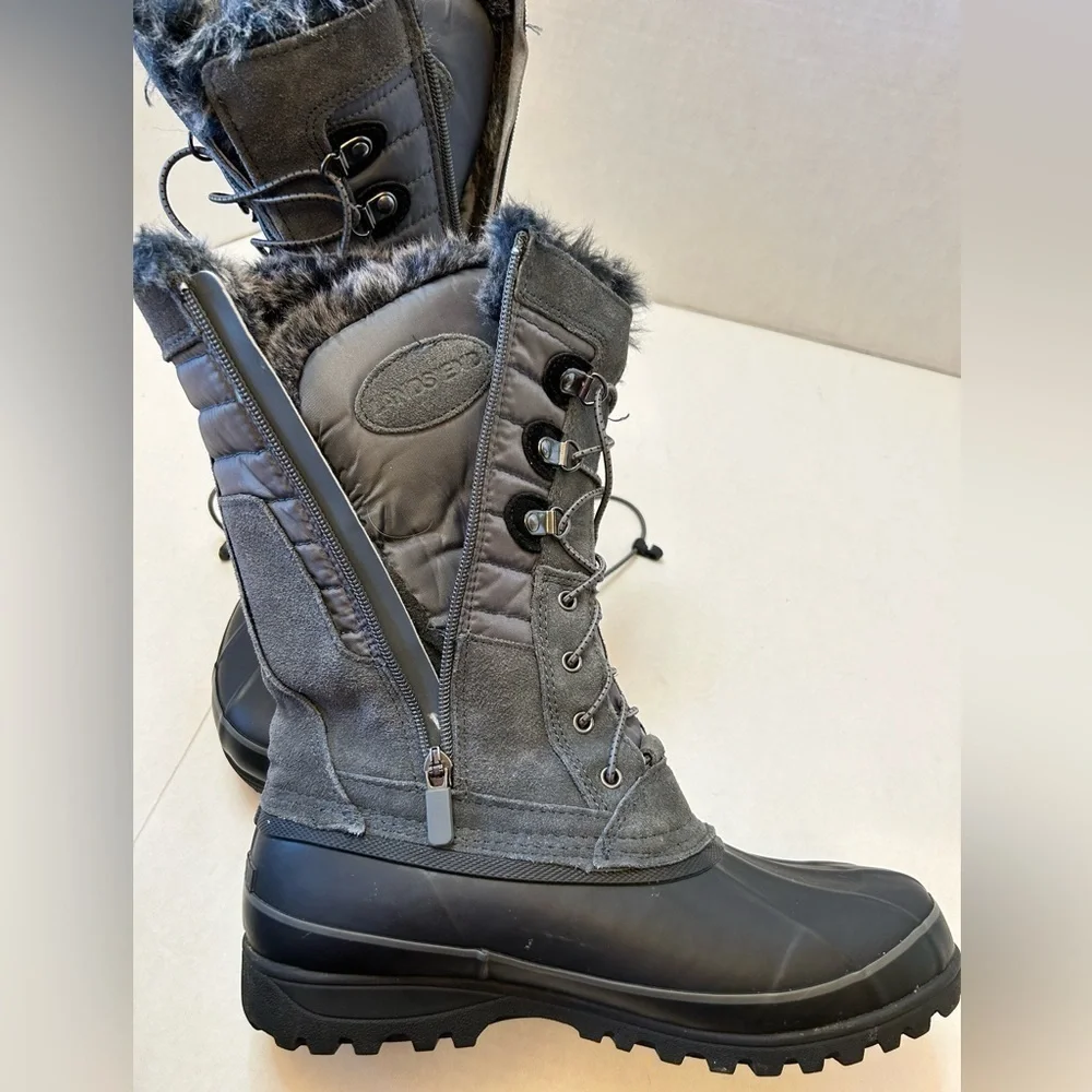 Lands End Squall insulated winter boots w/gray faux fur Thermolite Sz-9-1/2B.  H